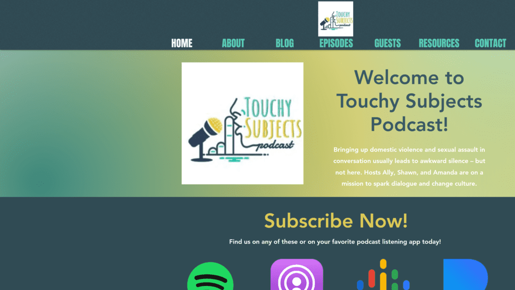 screenshot of the touchy subjects podcast homepage