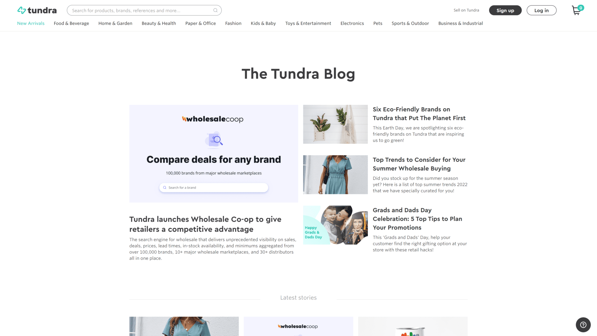 screenshot of the tundra homepage