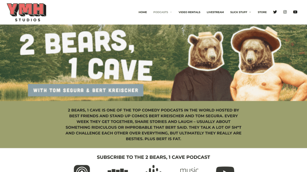 screenshot of the two bears one cave homepage