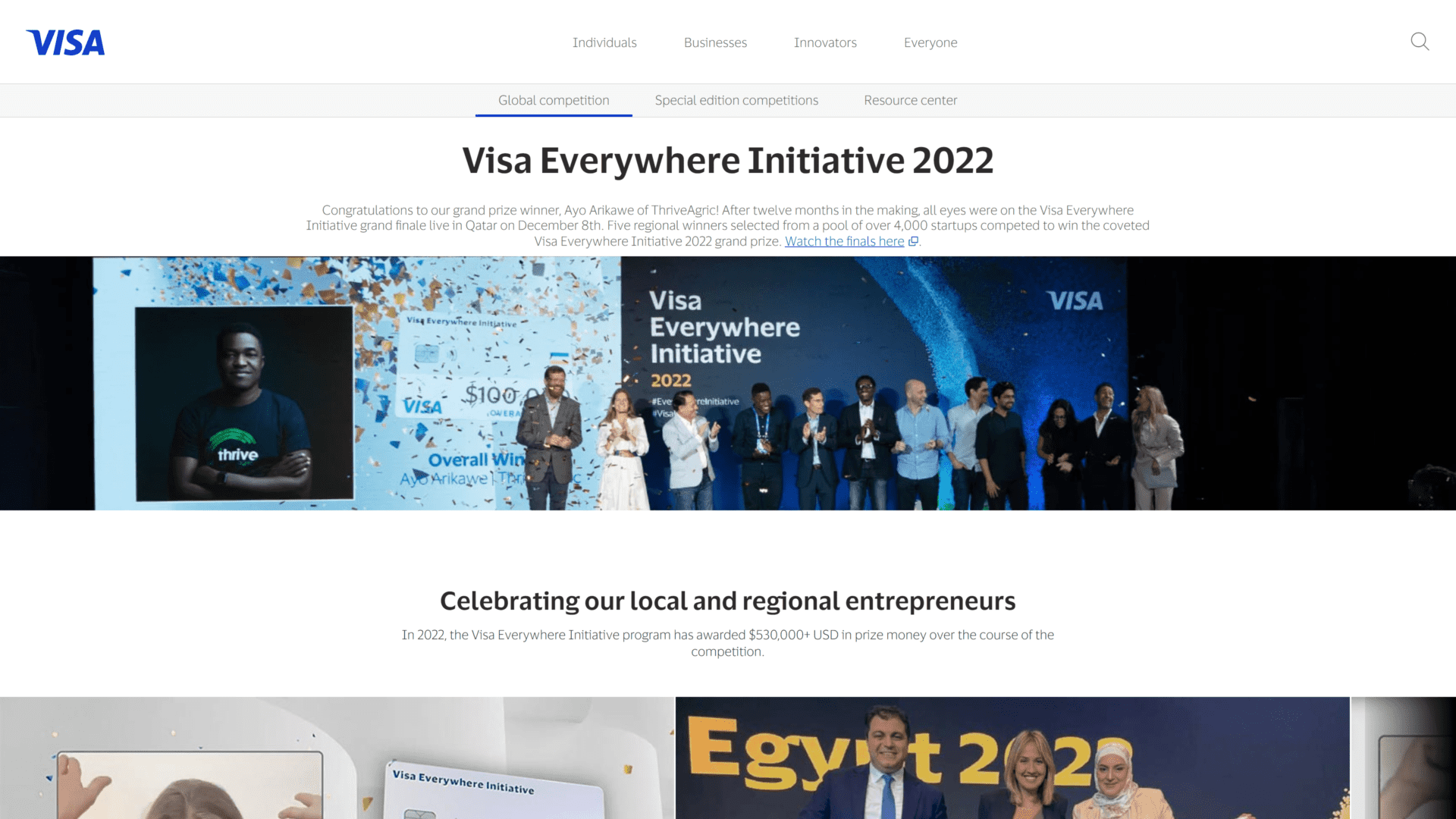 screenshot of the visa everywhere initiative homepage