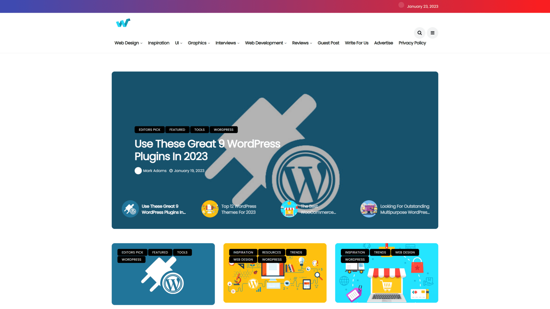 screenshot of the web design ledger homepage