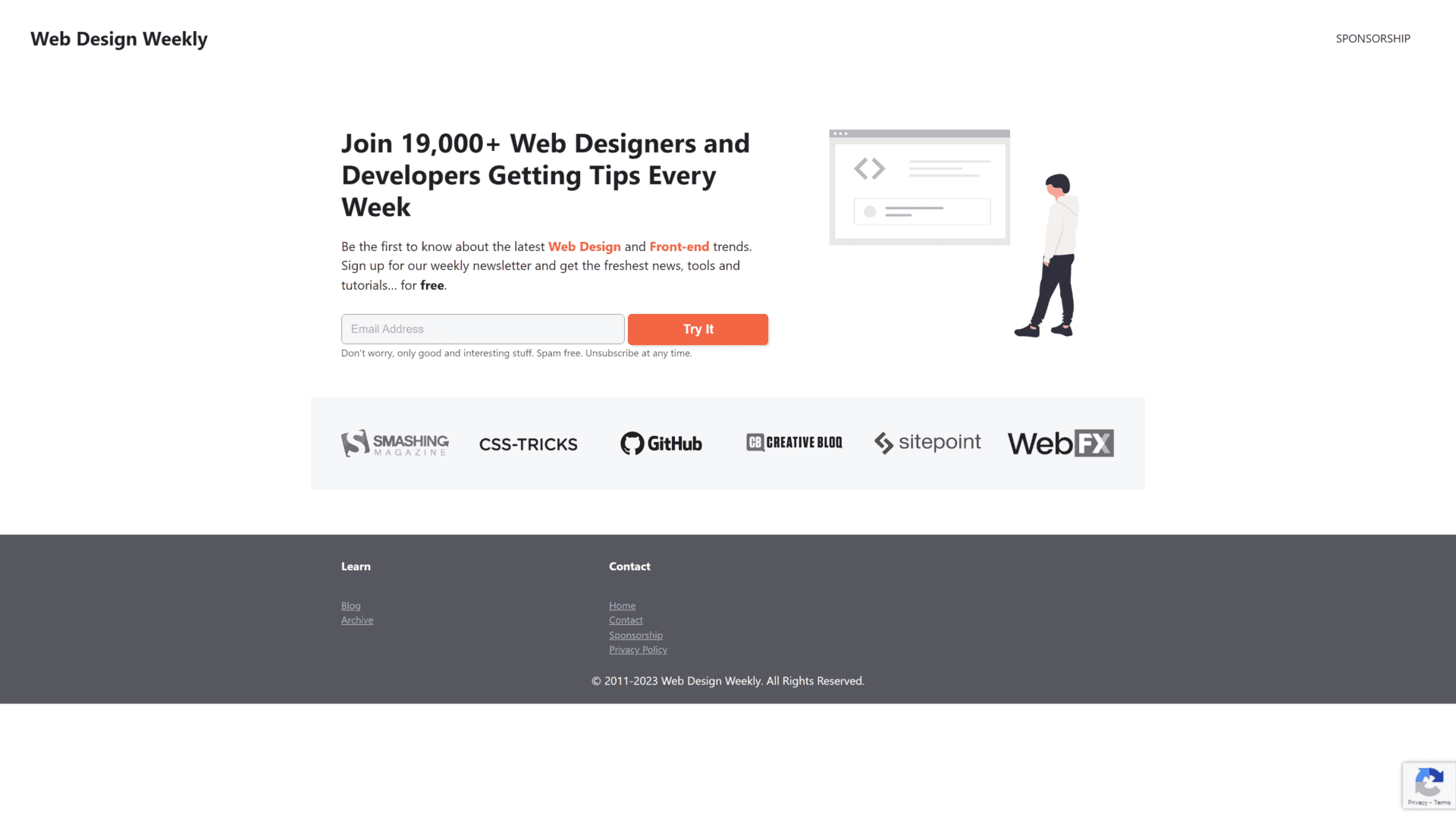 screenshot of the web design weekly homepage