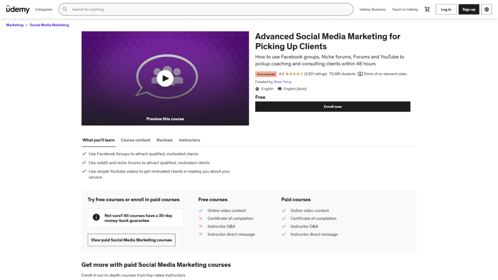 A screenshot of the advanced social media marketing for picking up client by brain yang homepage