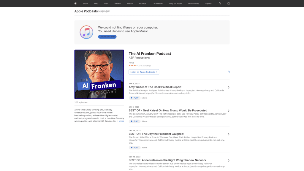 al franken podcast homepage screenshot 1
