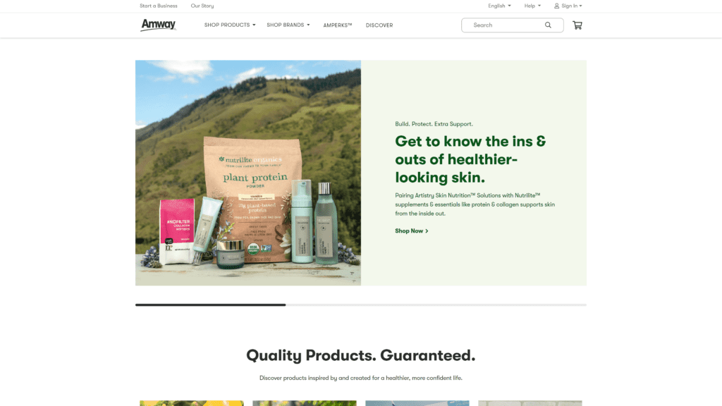 A screenshot of the amway homepage
