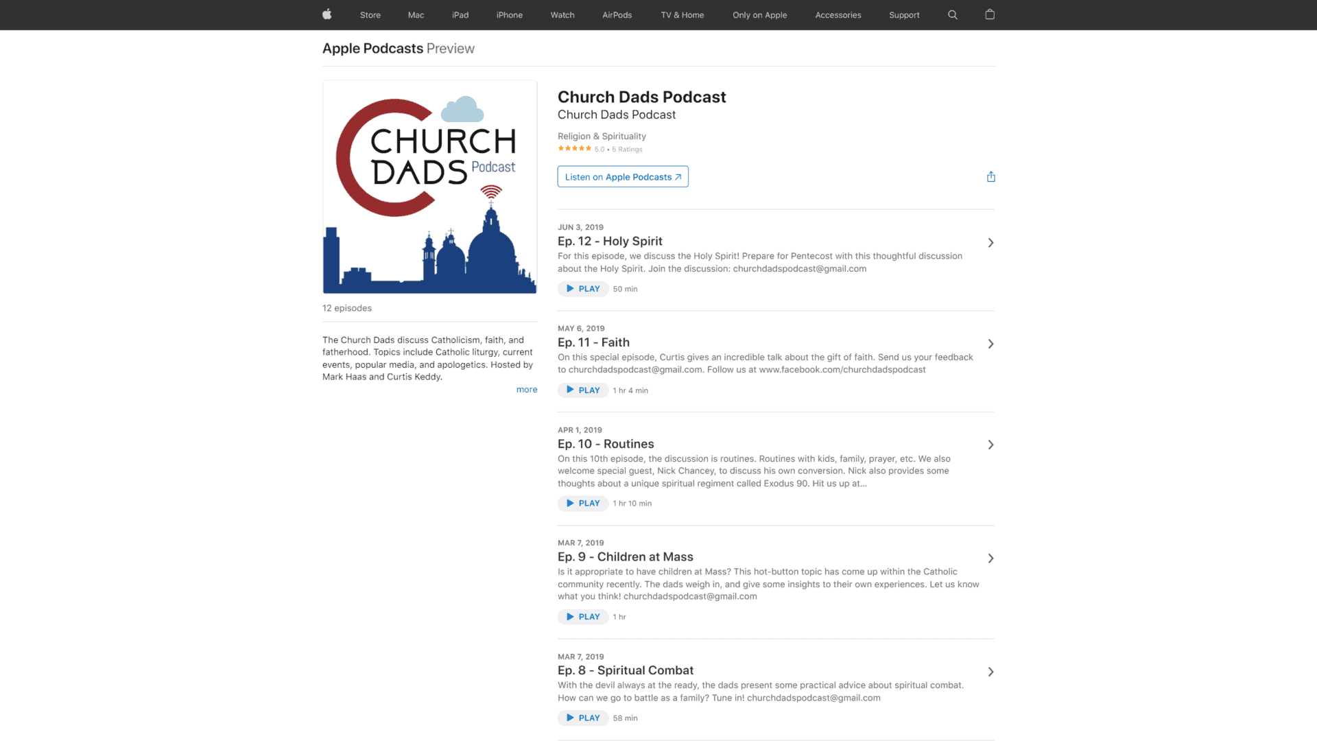A screenshot of the church dad podcast homepage