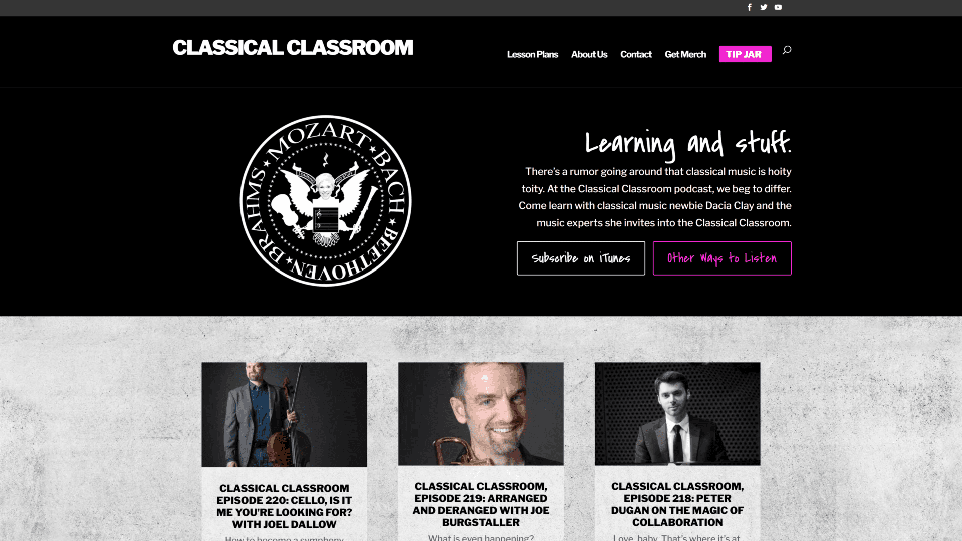A screenshot of the classical classroom homepage 