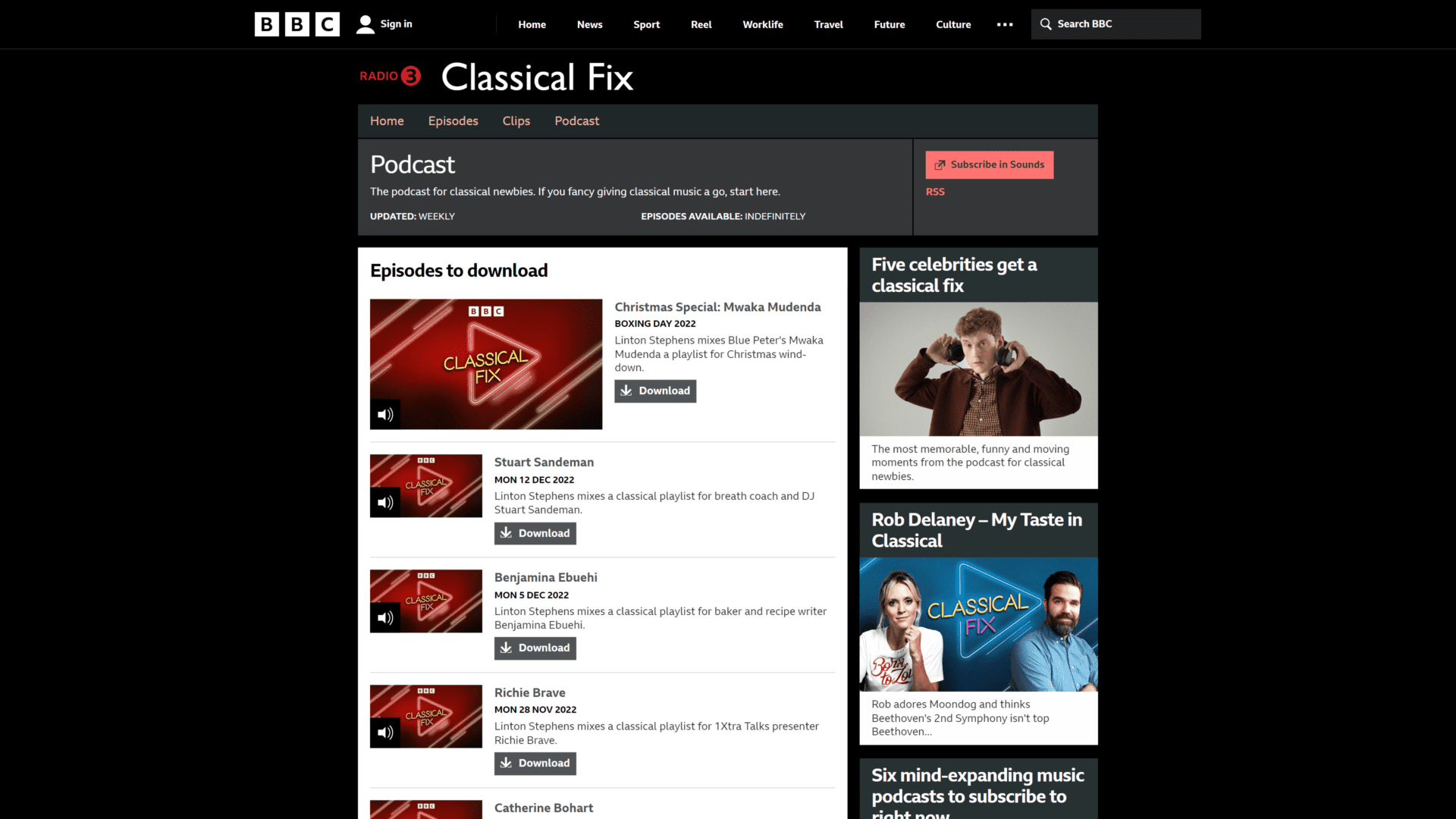 A screenshot of the classical fix homepage