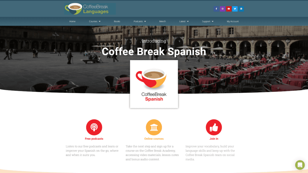A screenshot of the coffee break spanish homepage