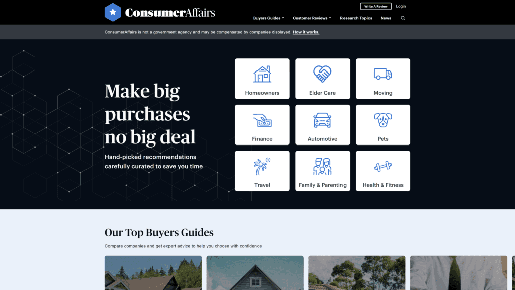screenshot of the consumer affairs homepage