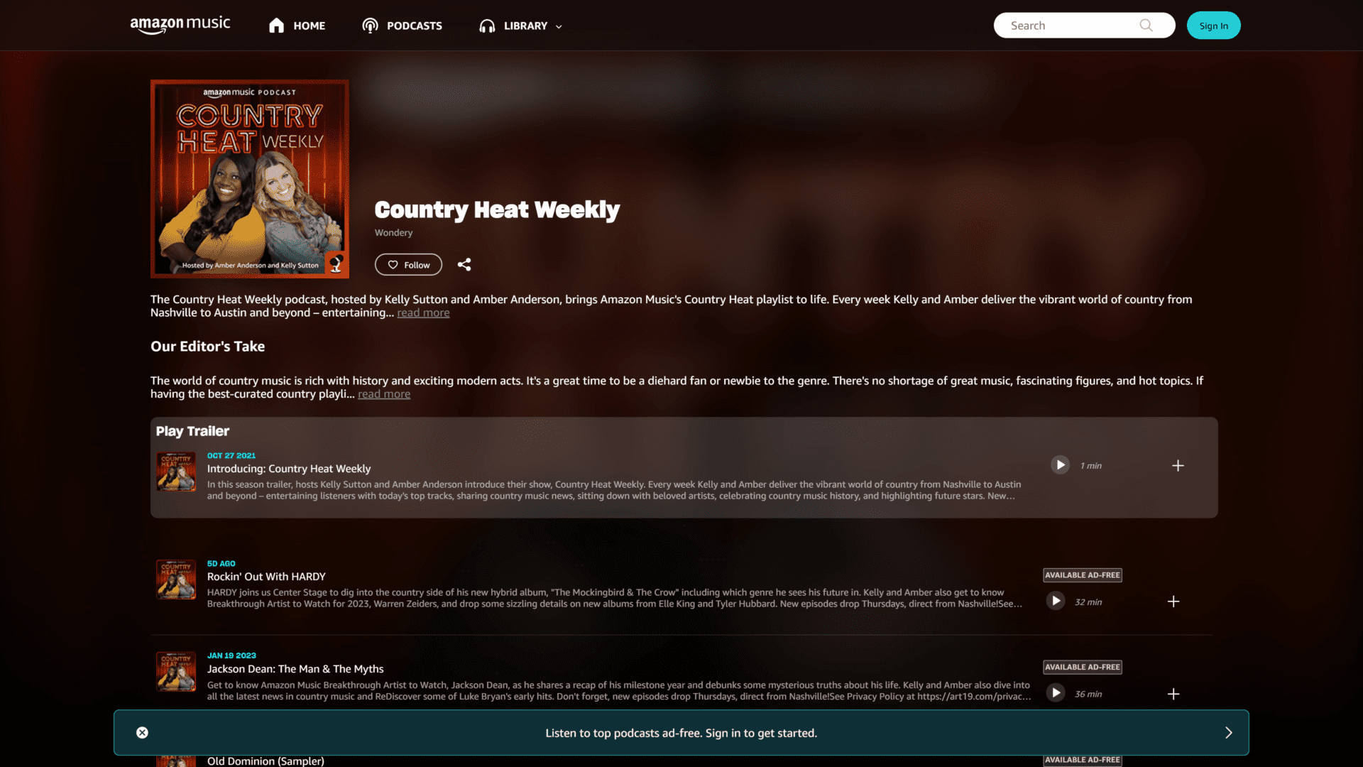 A screenshot of the Country Heat Weekly homepage