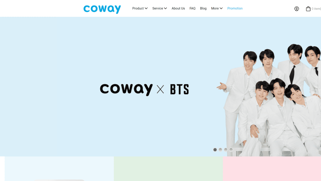 A screenshot of the coway homepage