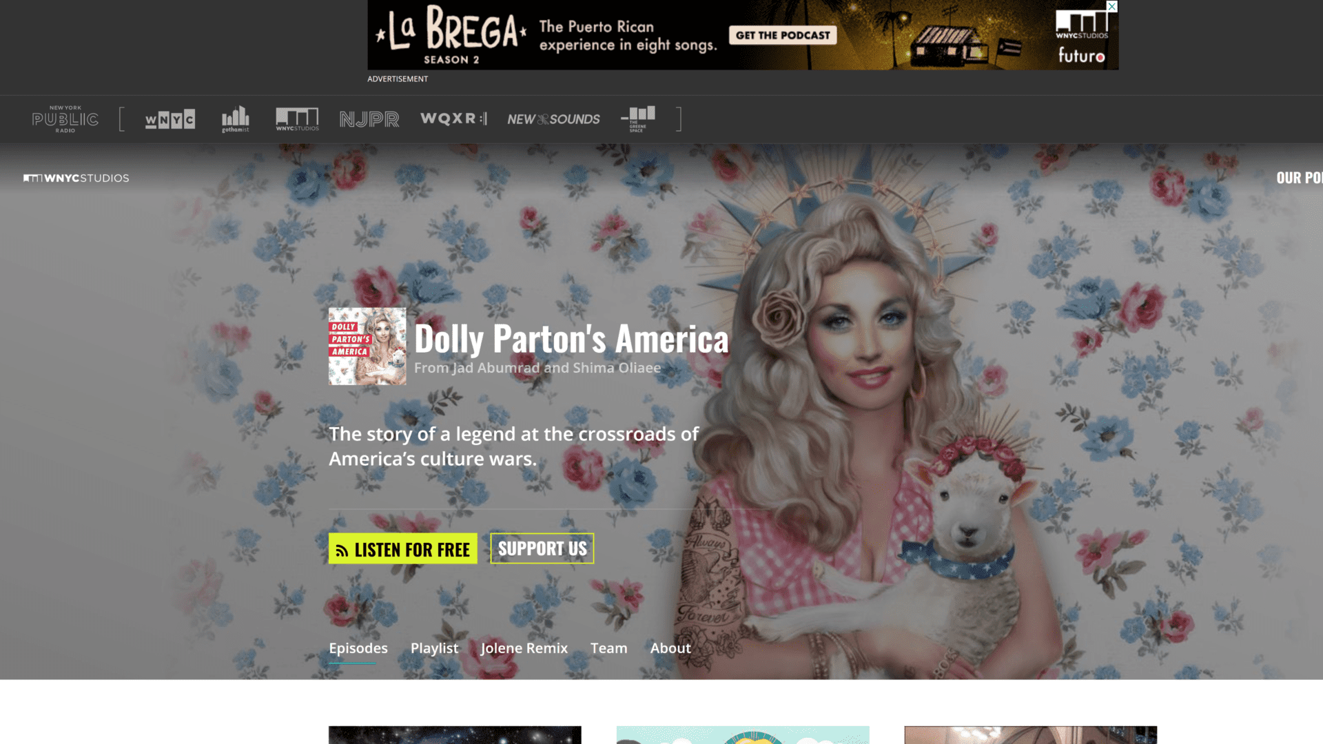 A screenshot of the Dolly Parton’s America homepage