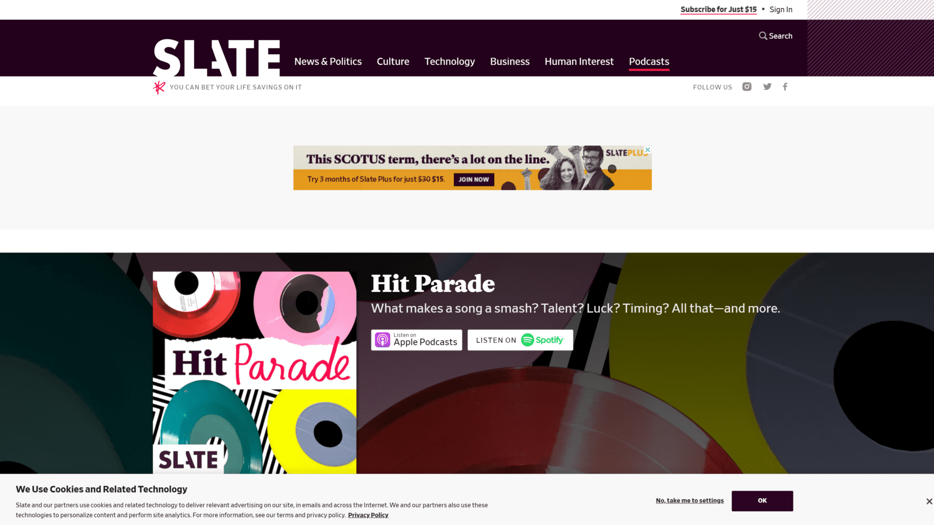 A screenshot of the hit parade homepage