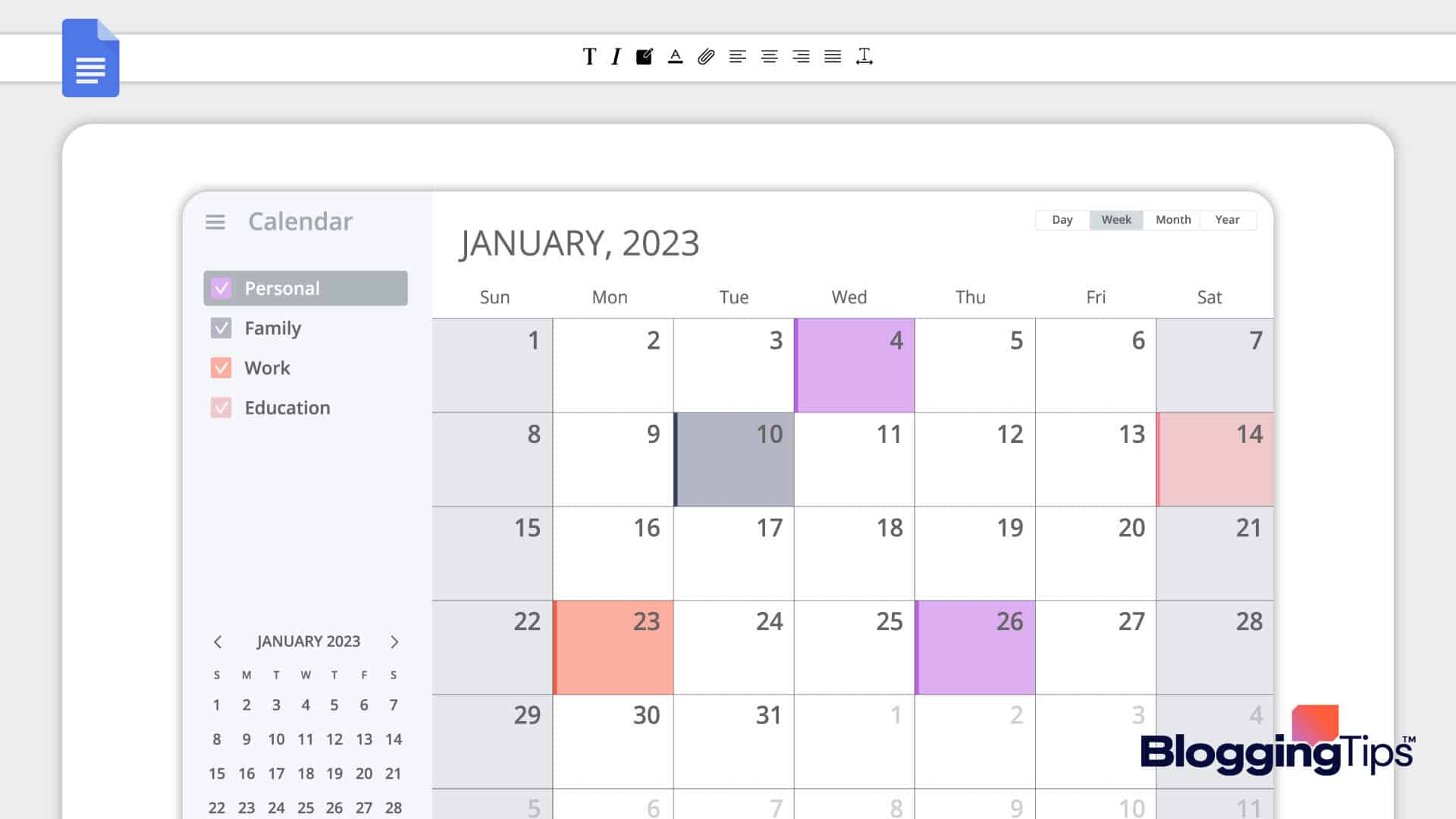 vector graphic showing an illustration of how to create a calendar in google docs