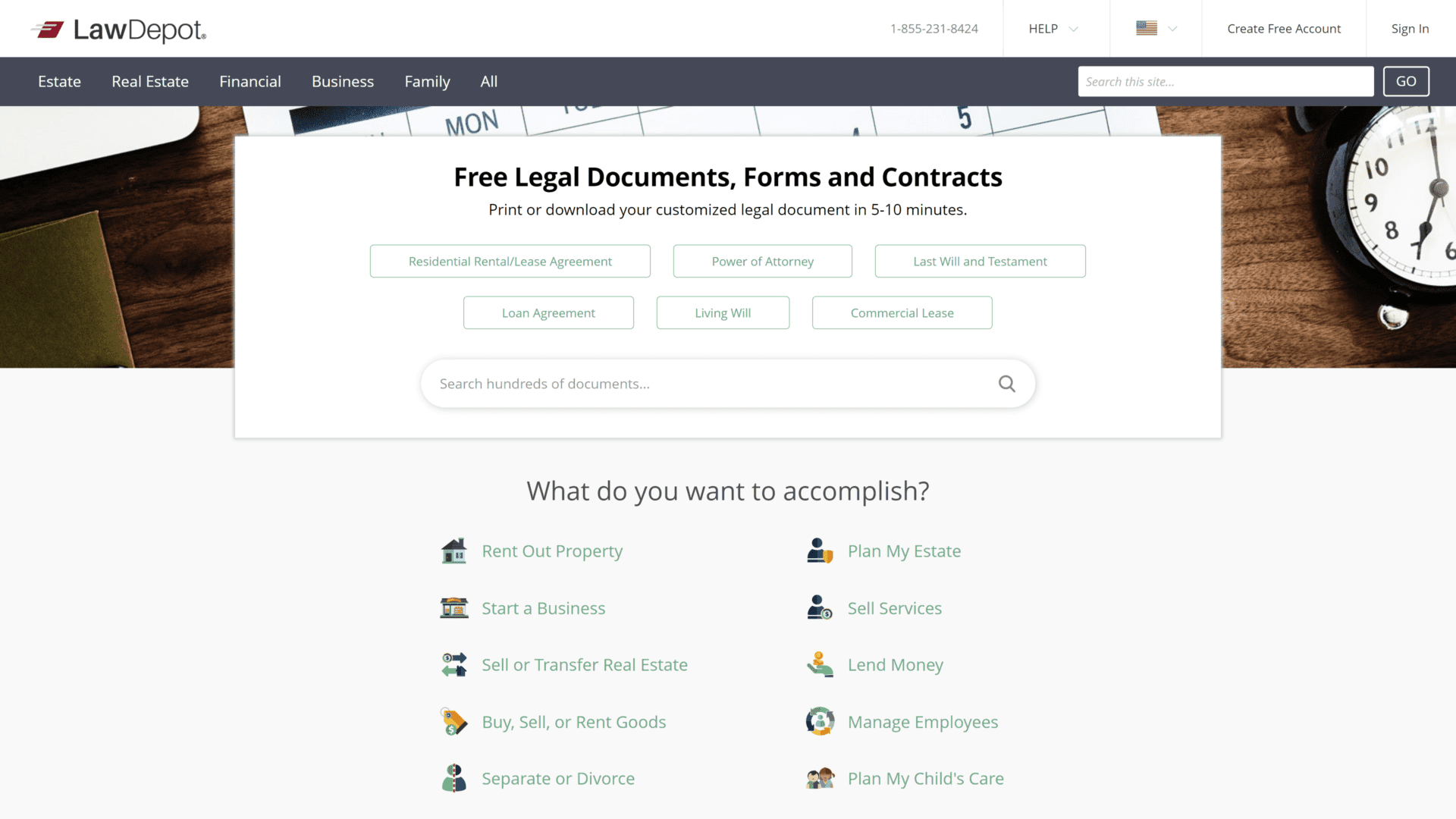 screenshot of the lawdepot homepage
