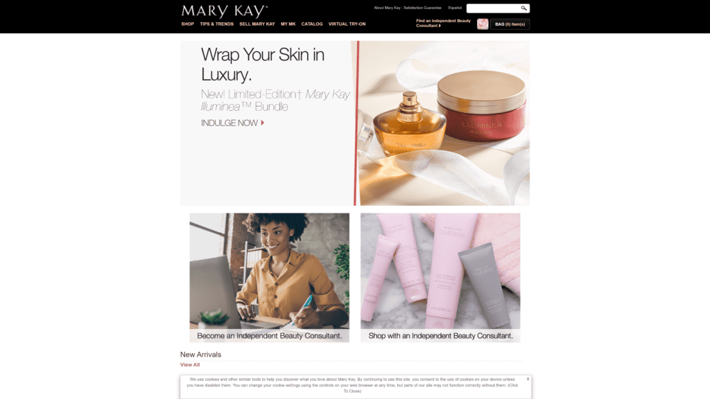 A screenshot of the marykay homepage