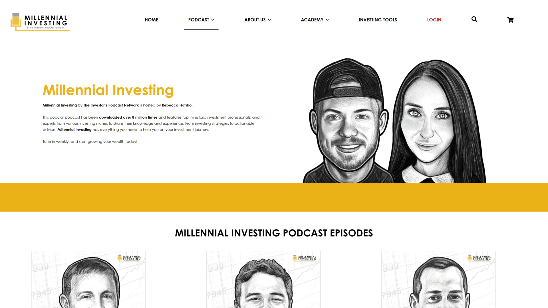 A screenshot of the millennial investing homepage