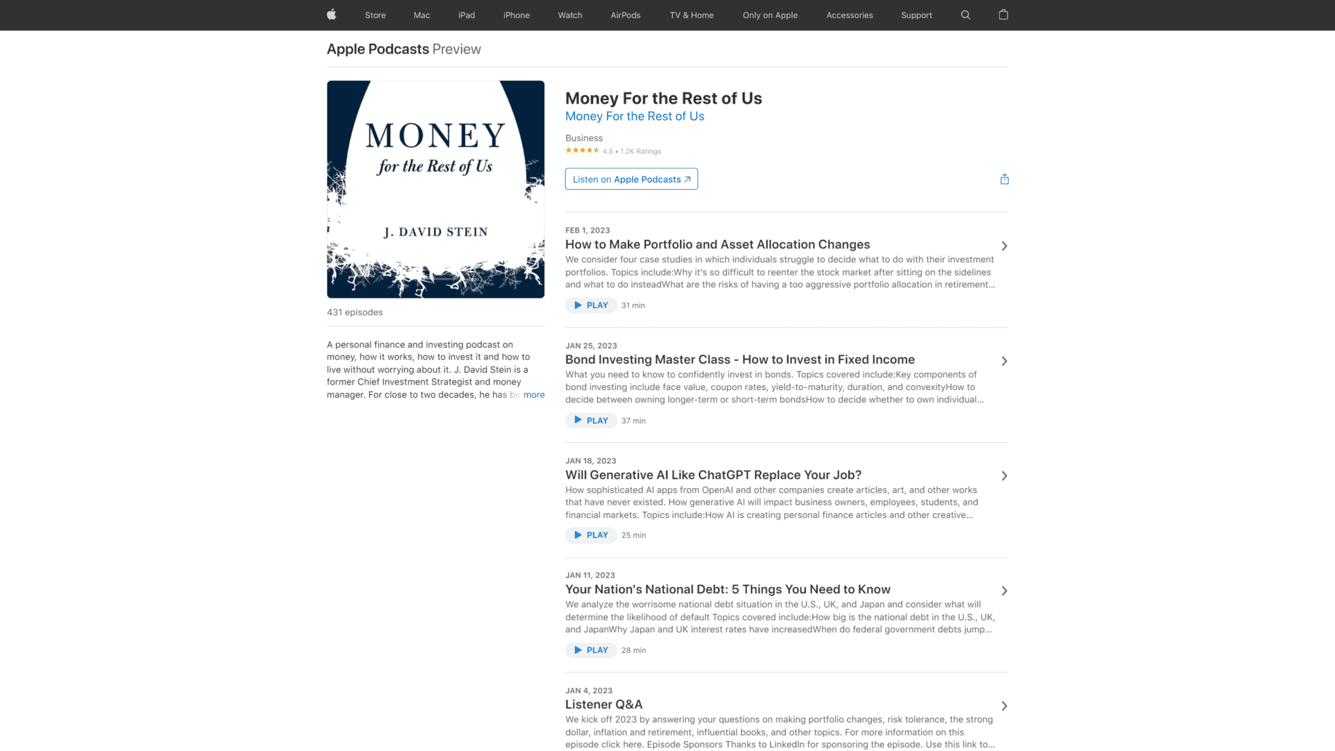 A screenshot of the money for the rest of us homepage