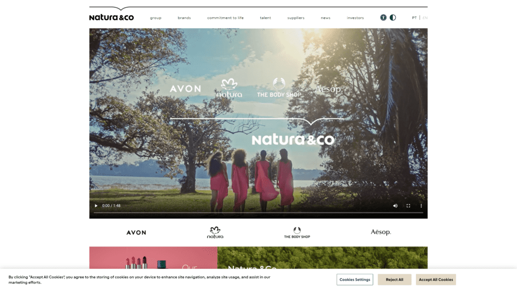 A screenshot of the natureco homepage