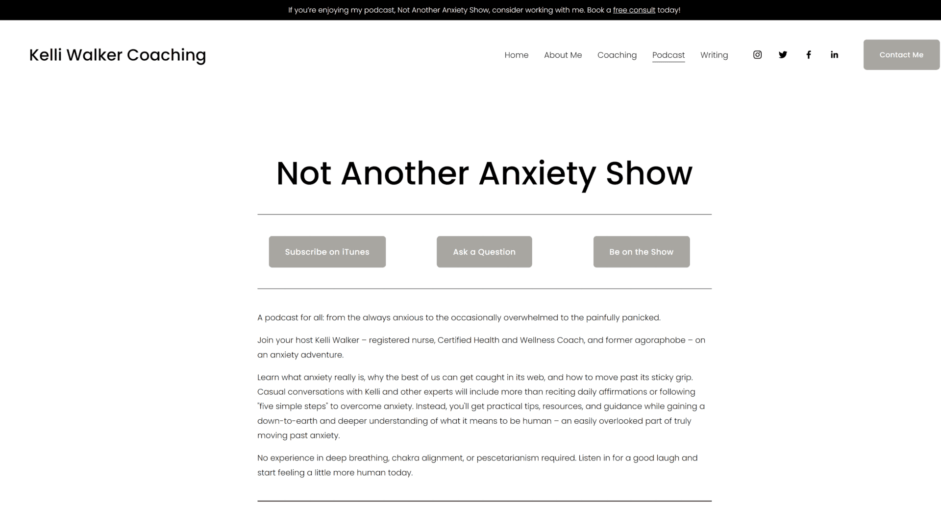 A screenshot of the not another anxiety show homepage