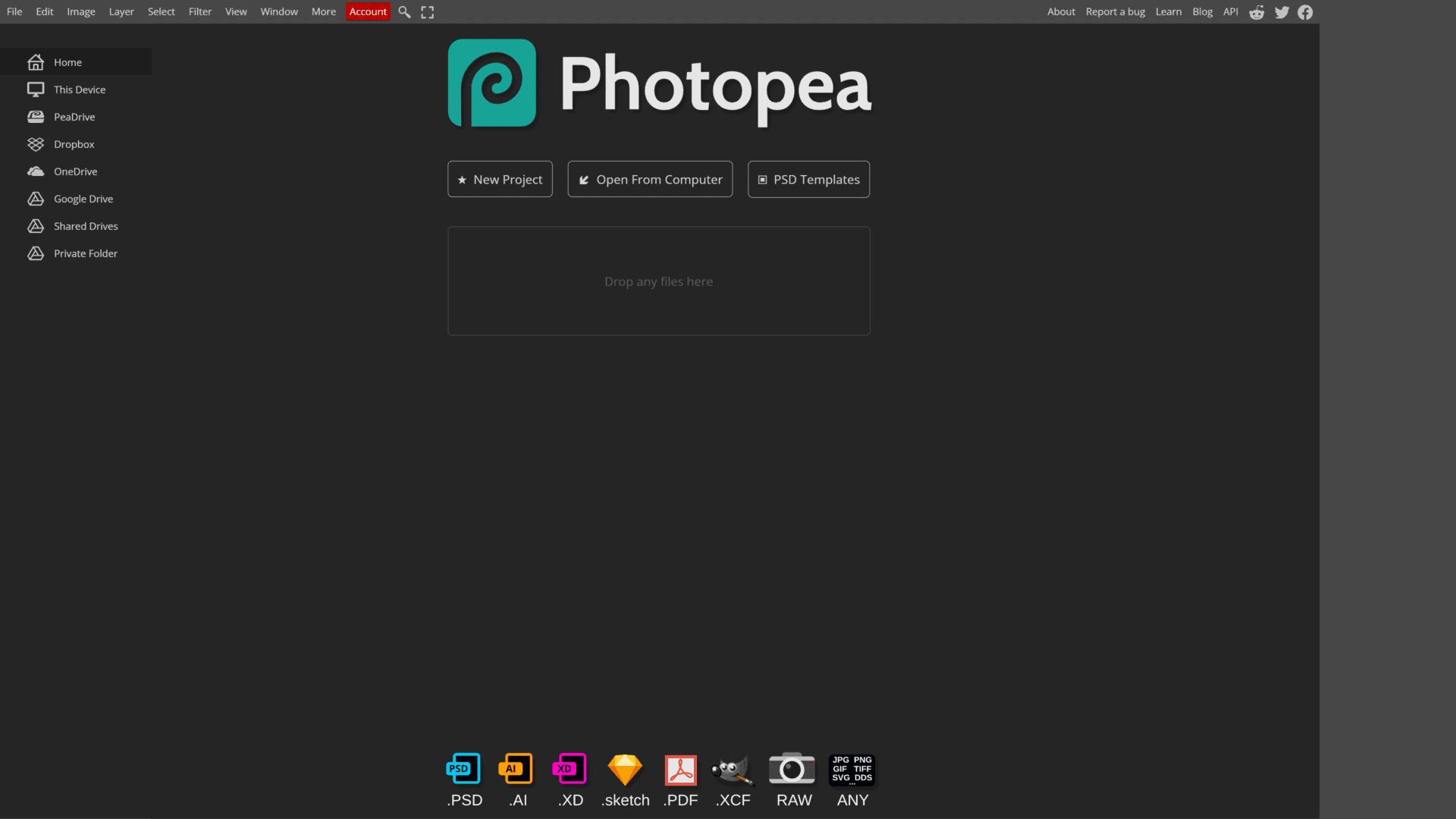 A screenshot of the photopea homepage