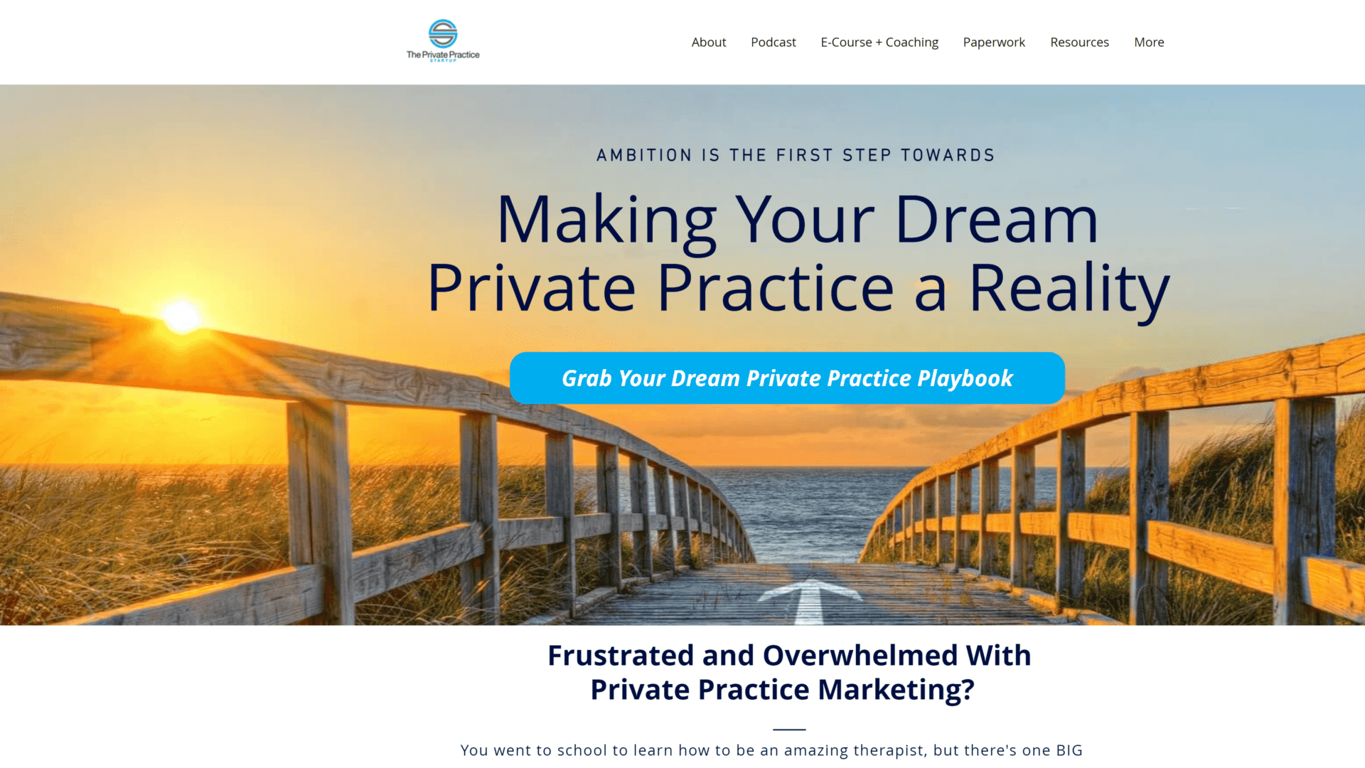 A screenshot of the private practice startup homepage