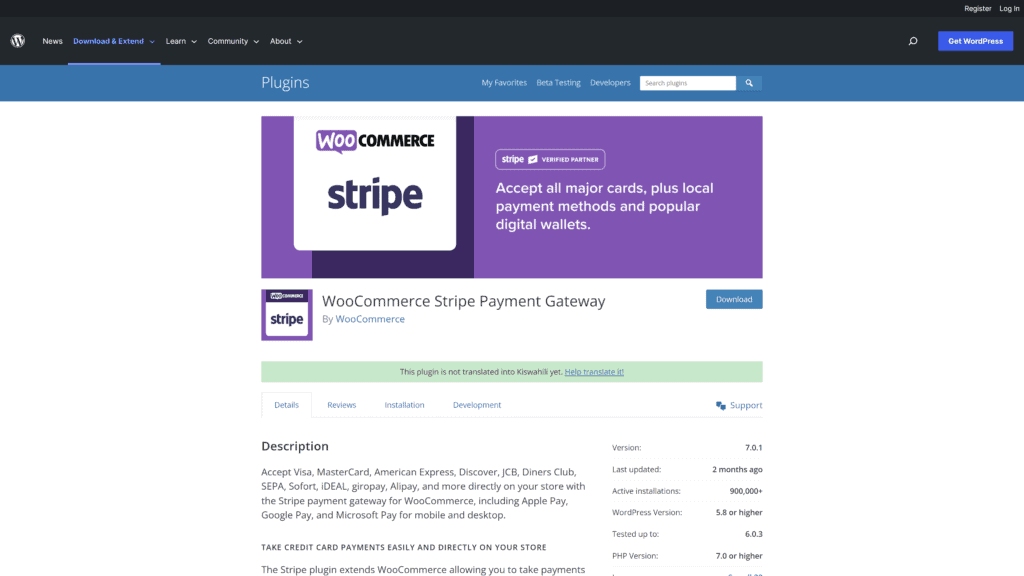 screenshot of the stripe payment gateway homepage