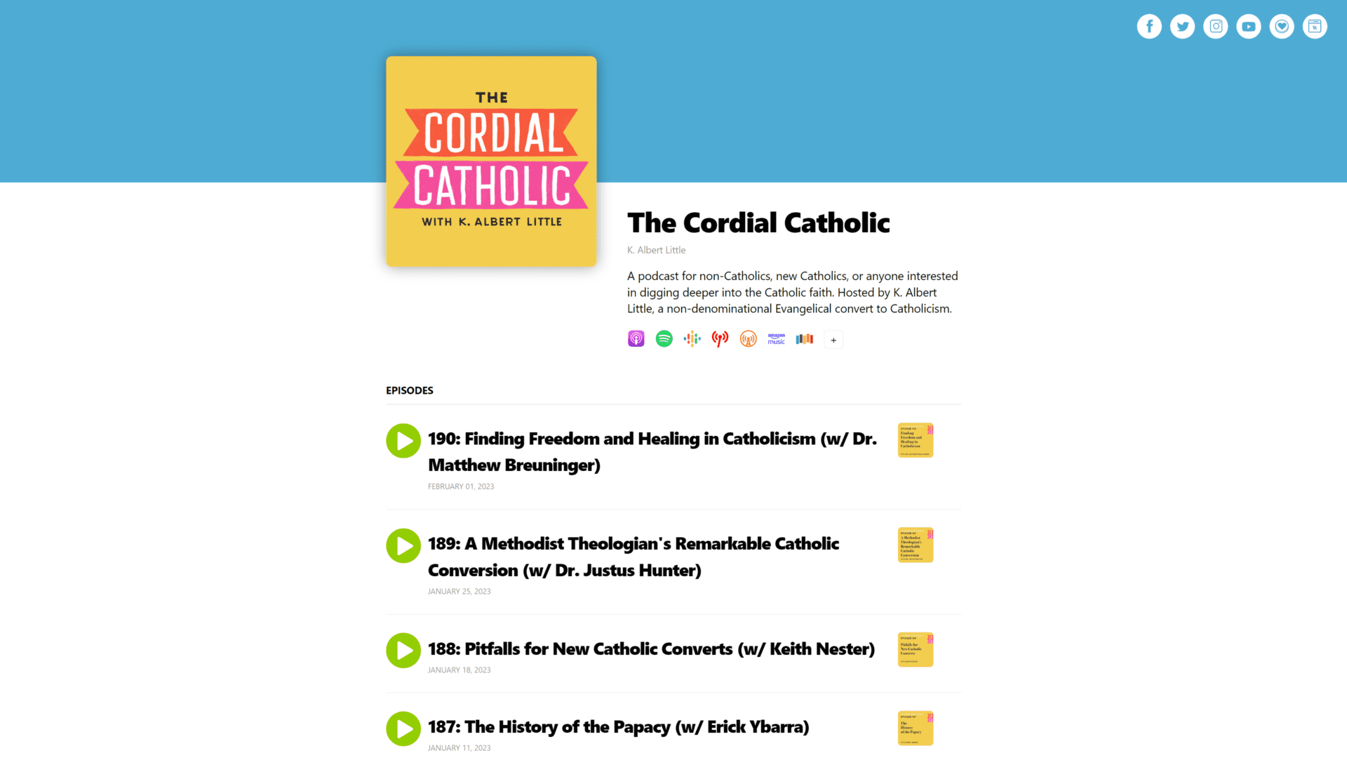 A screenshot of the cordial catholic homepage
