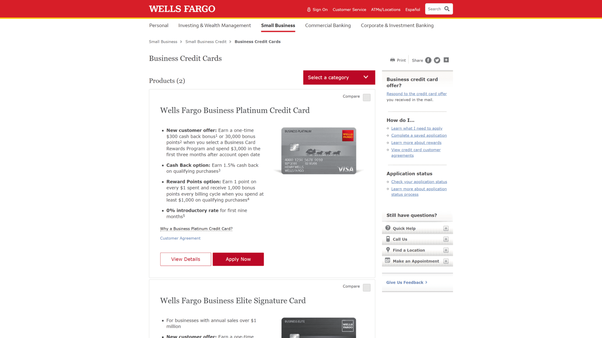 A screenshot of the Wells Fargo Business homepage