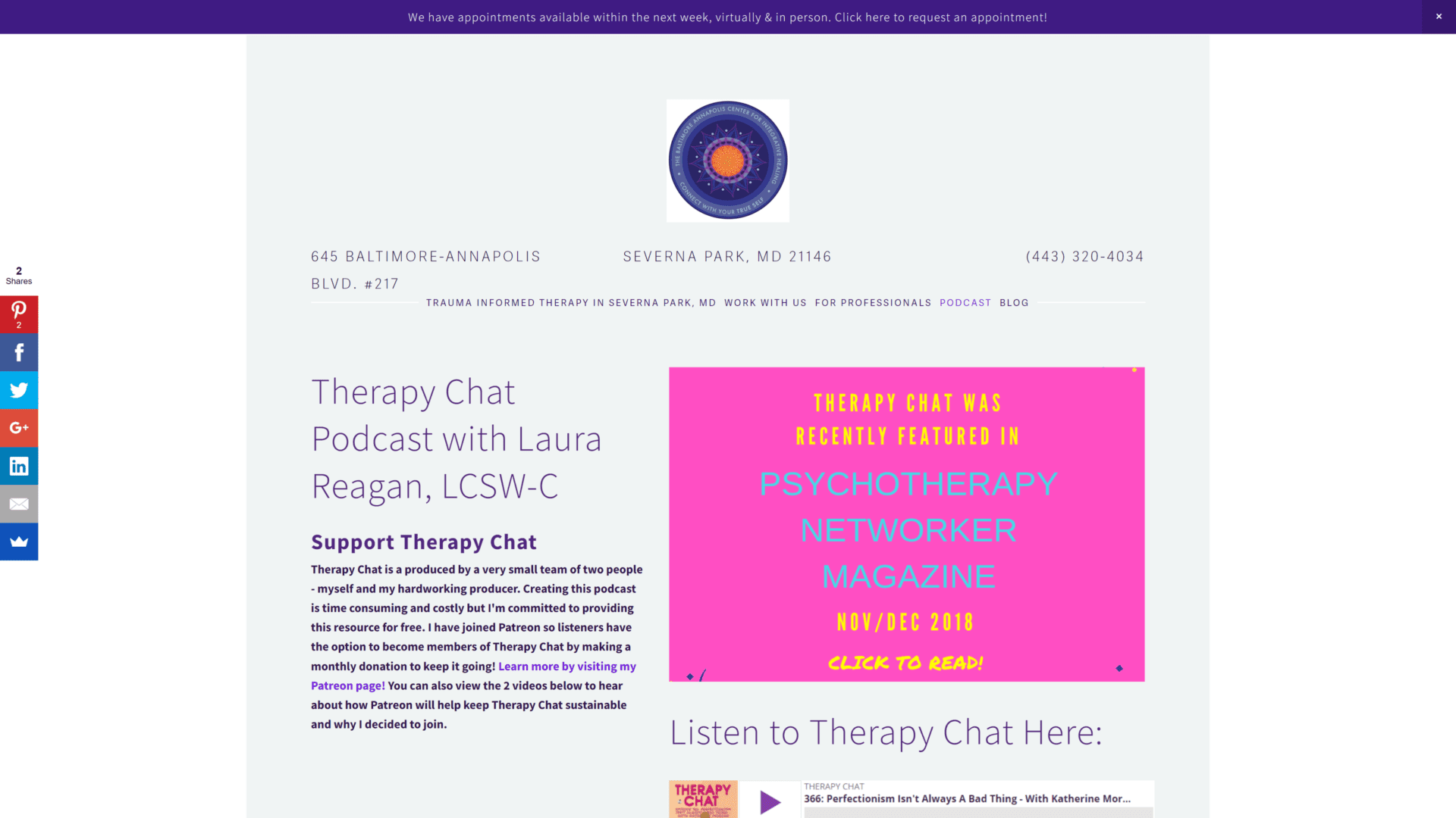 A screenshot of the therapy chat homepage