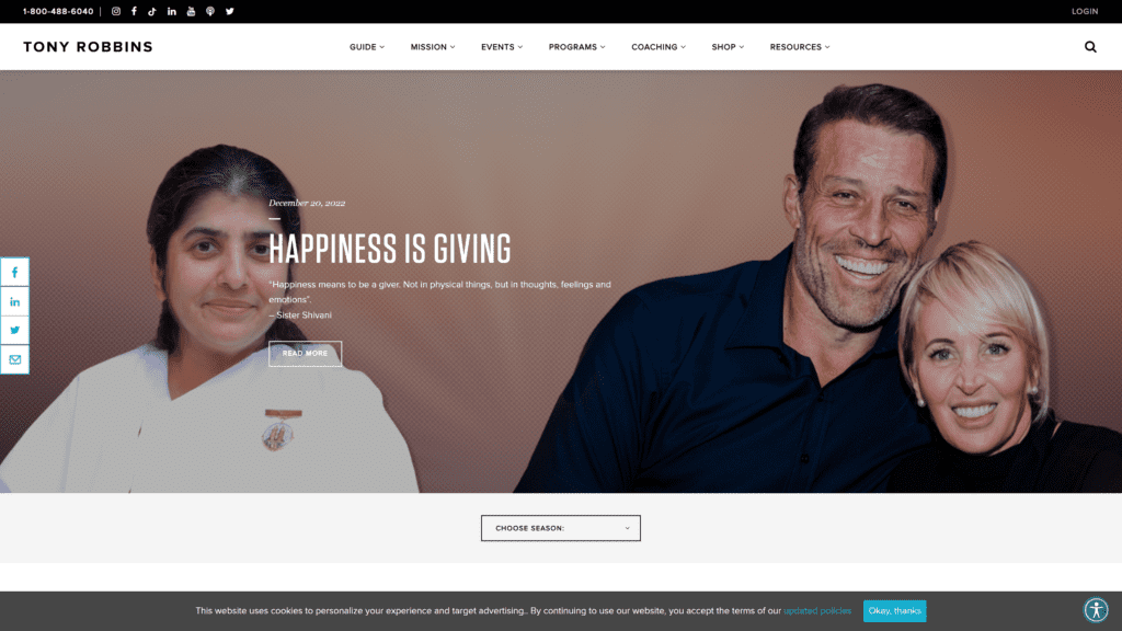 A screenshot of the tony robbins podcasts homepage
