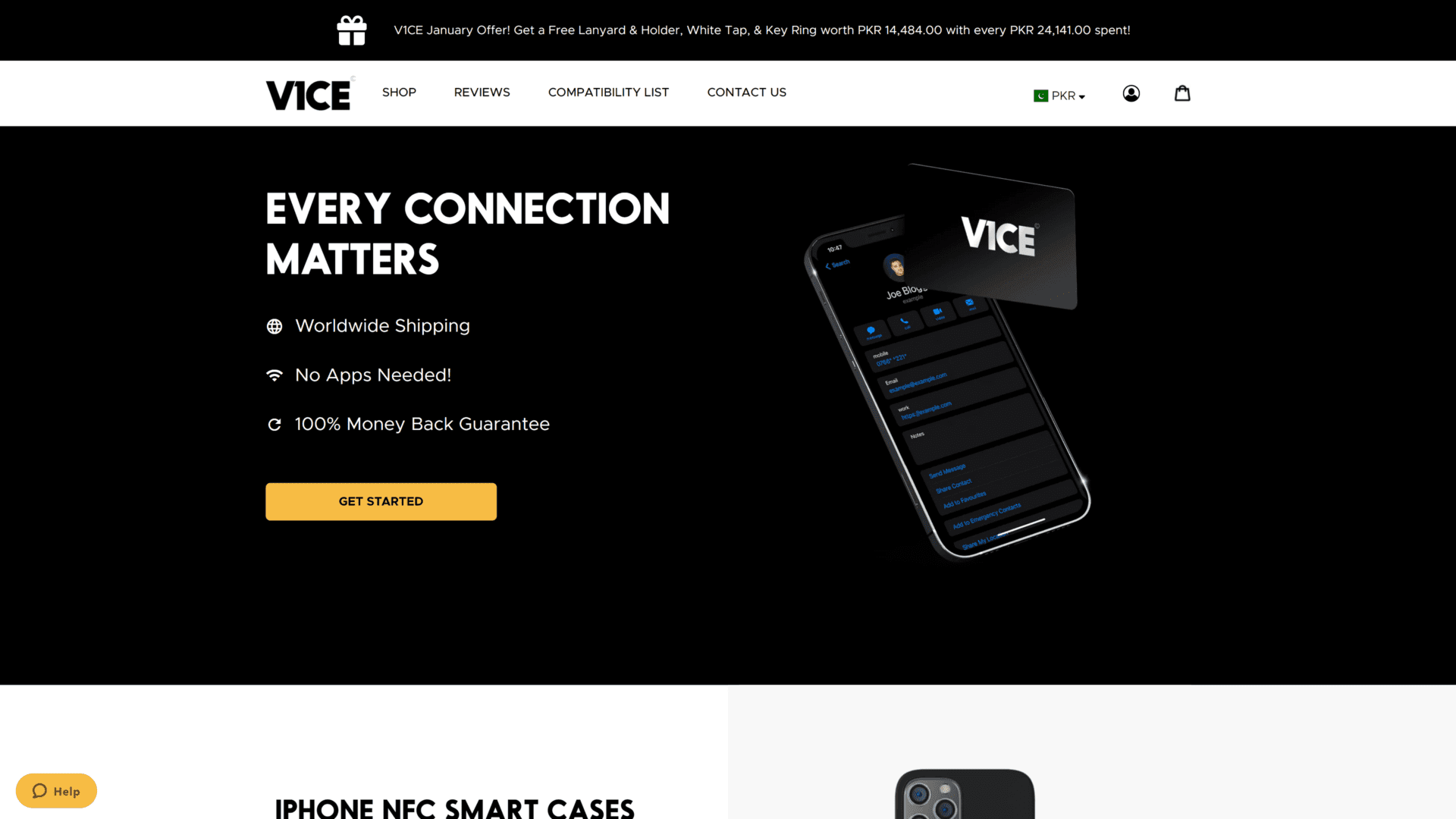 A screenshot of the v1ce homepage