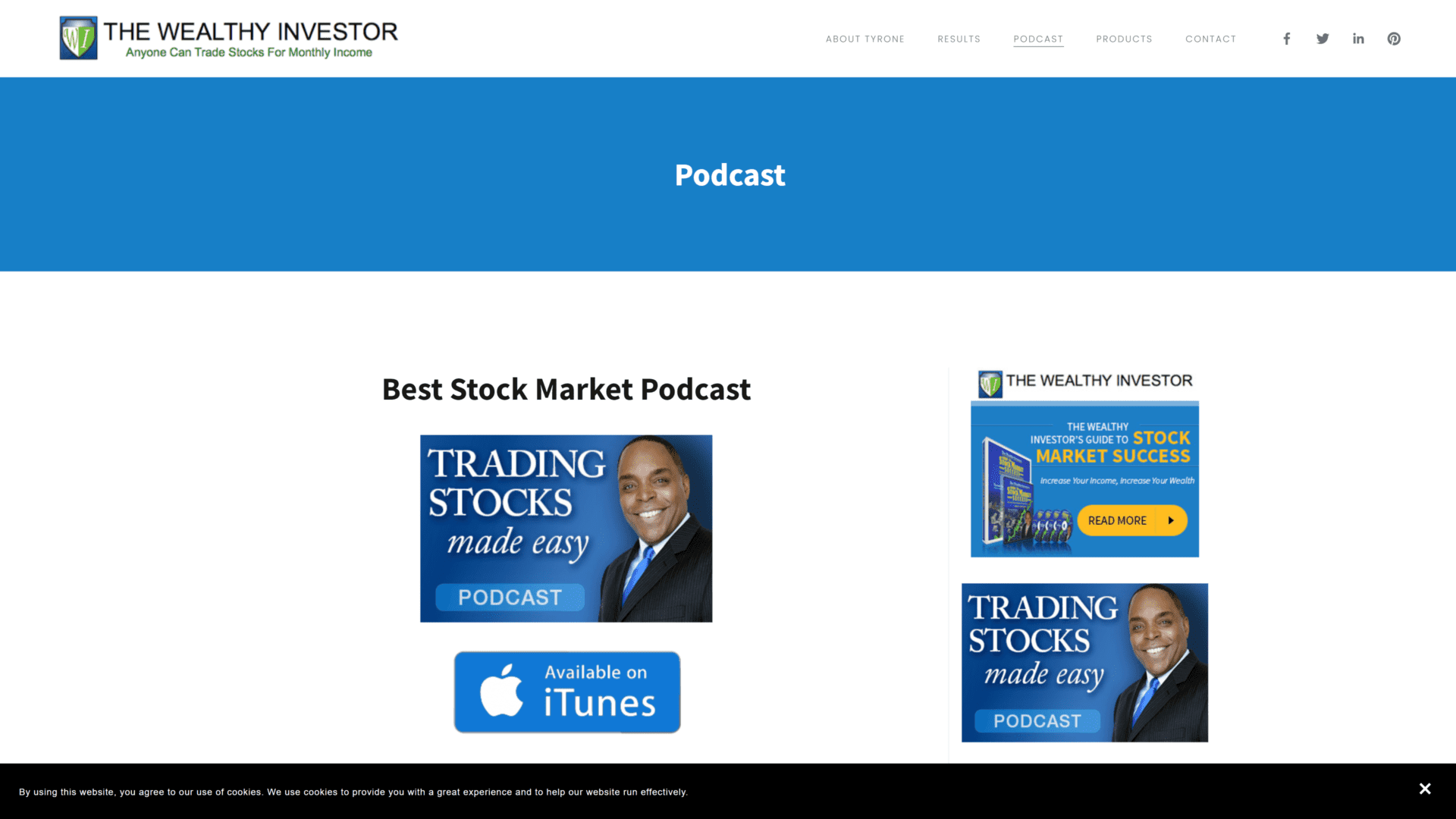 A screenshot of the wealthy investor podcast homepage