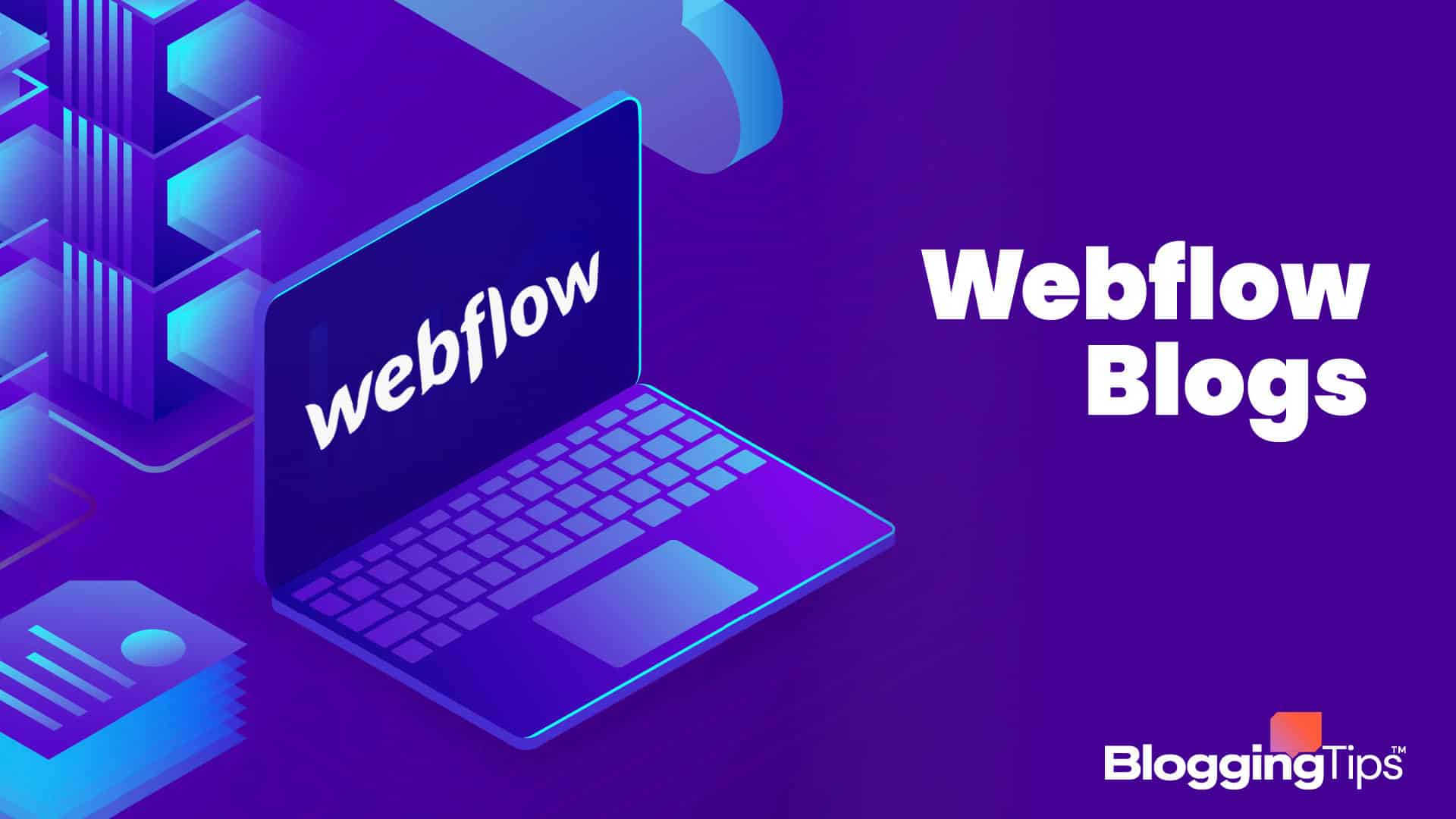vector graphic showing an illustration of a webflow logo on a computer screen with the big block text 