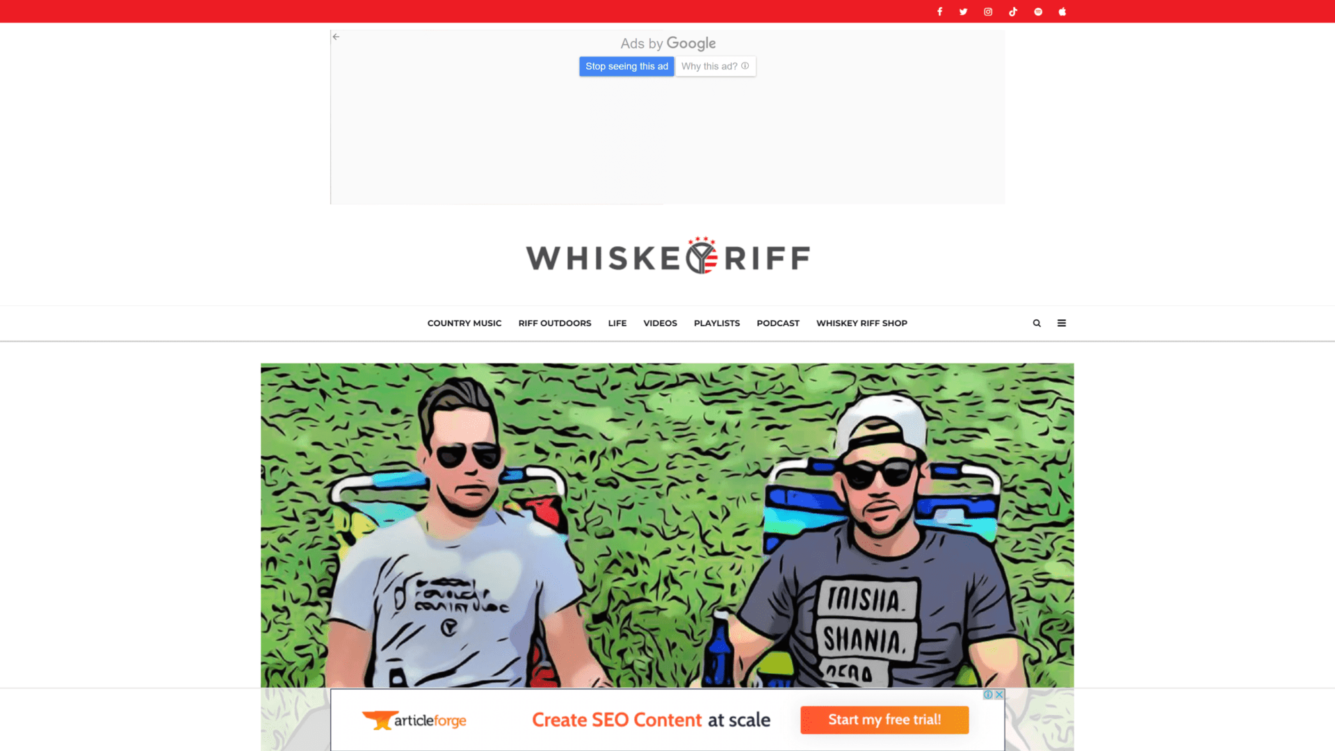 A screenshot of the Whiskey Riff Raff homepage