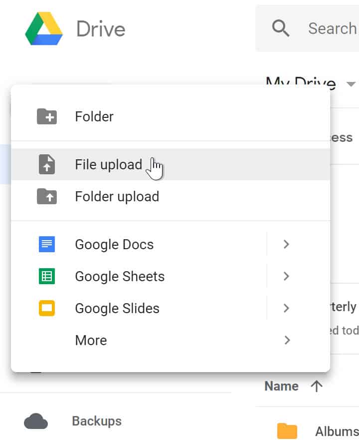 02 google drive new file upload
