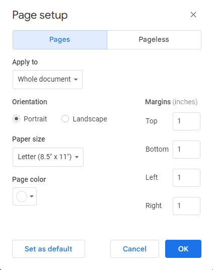 04 page setup box on google docs