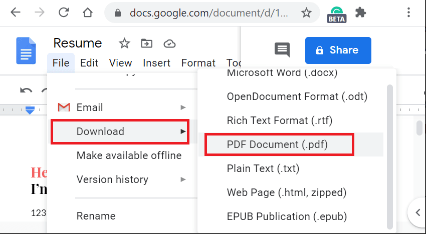 06 save as pdf on google docs