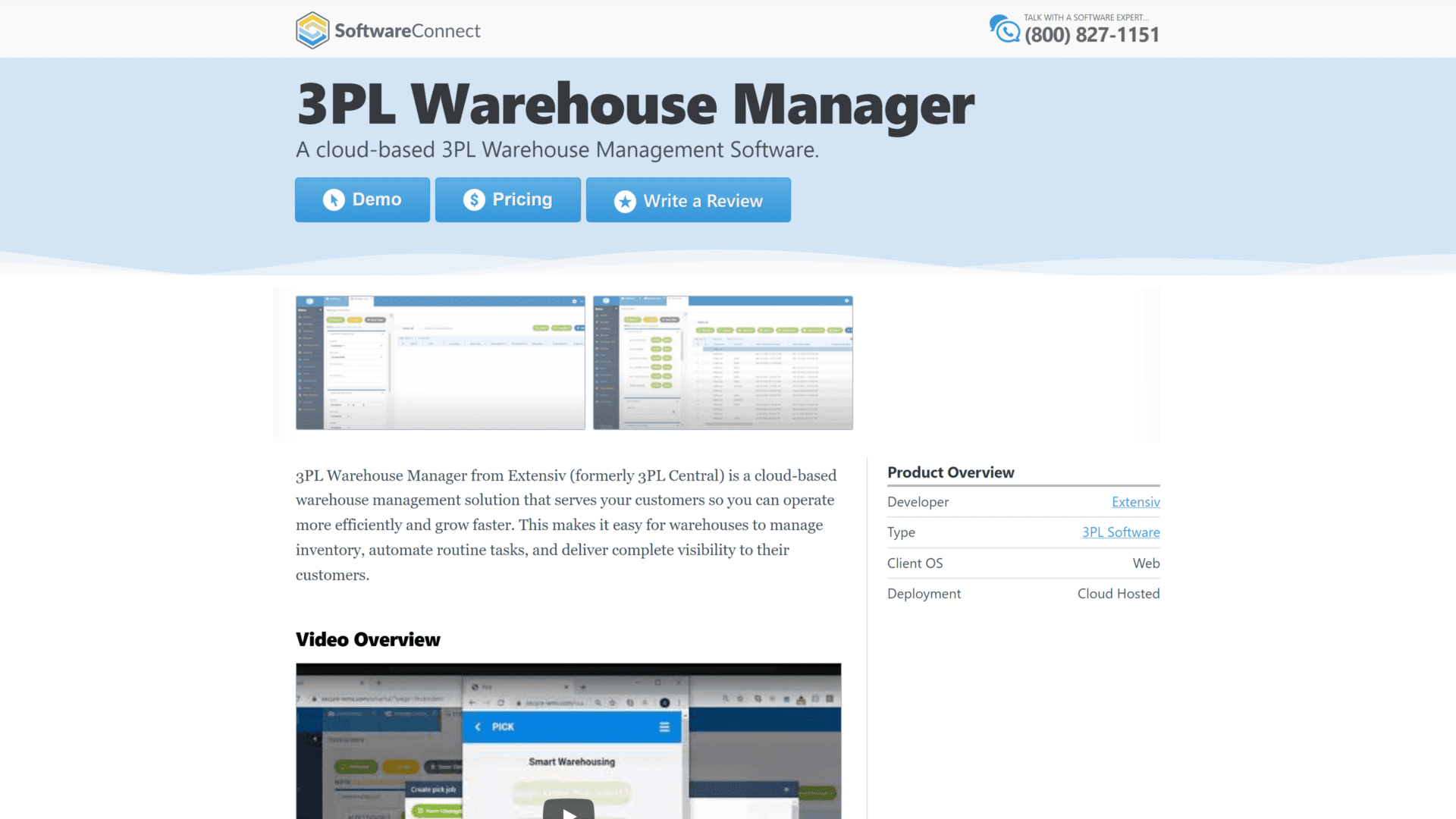 screenshot of the 3pl warehouse manager homepage