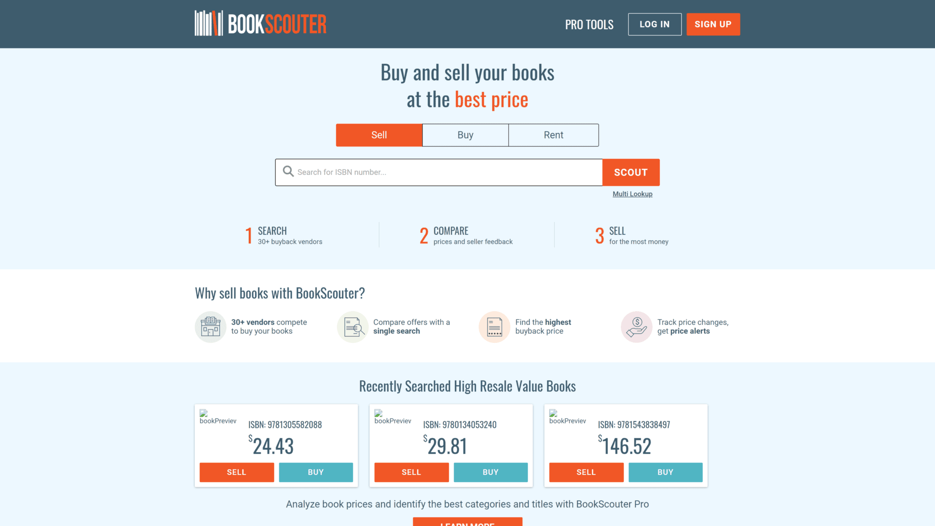 screenshot of the bookscouter homepage