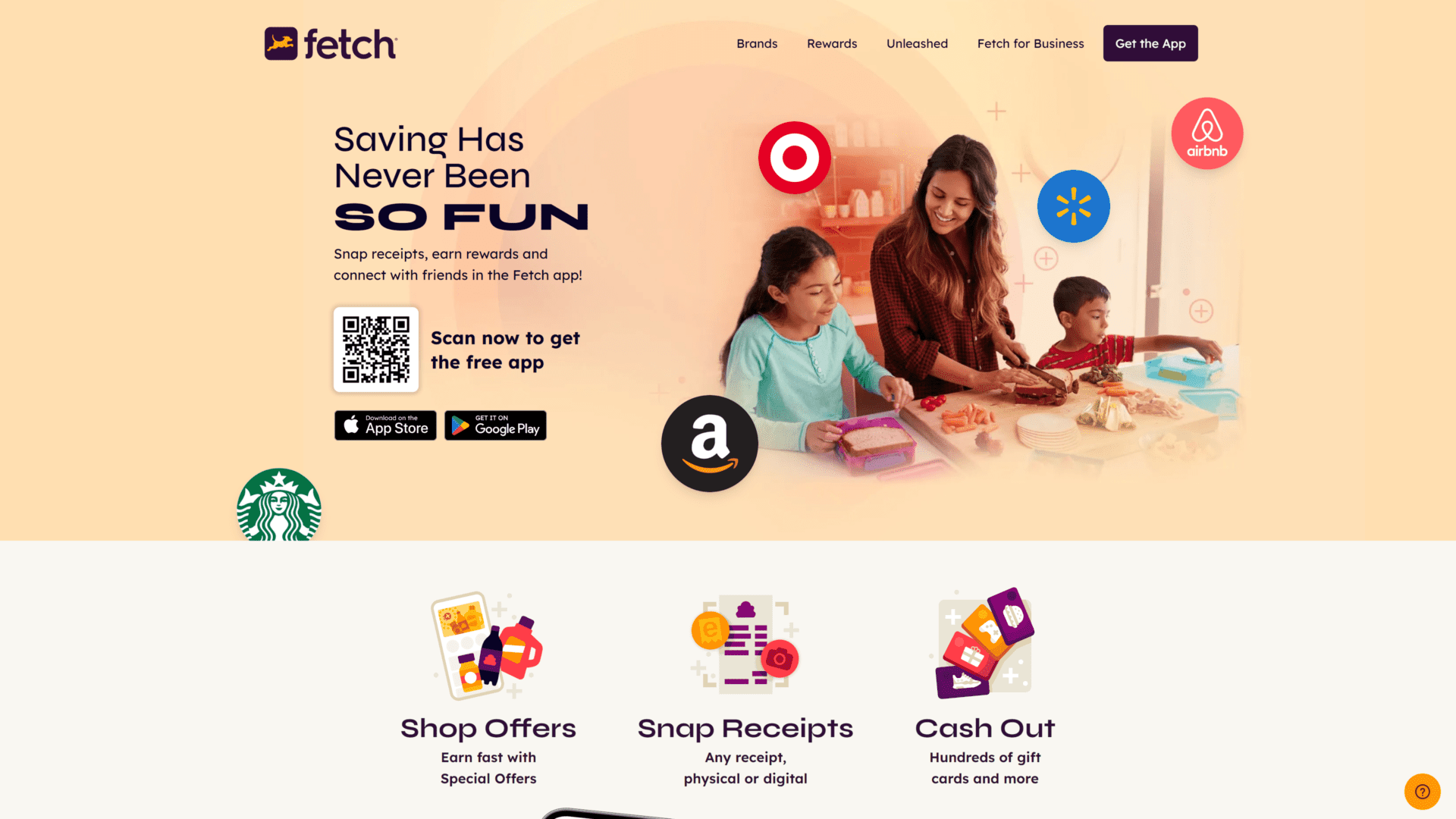 screenshot of the fetch rewards homepage