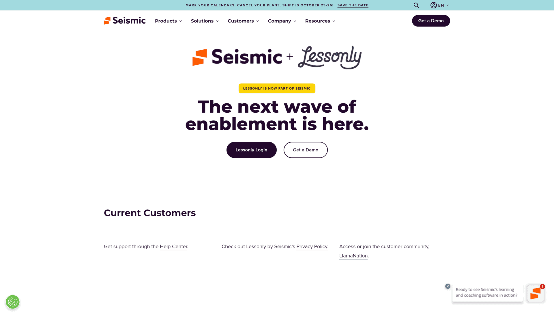screenshot of the lessonly homepage