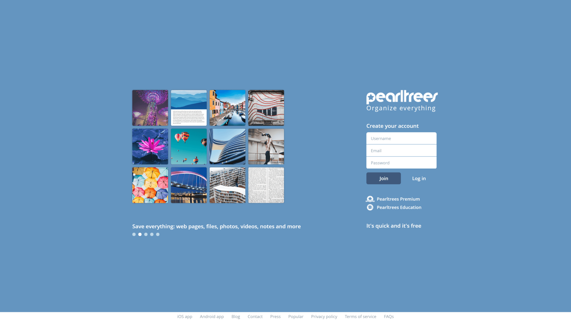 screenshot of the pearltrees homepage
