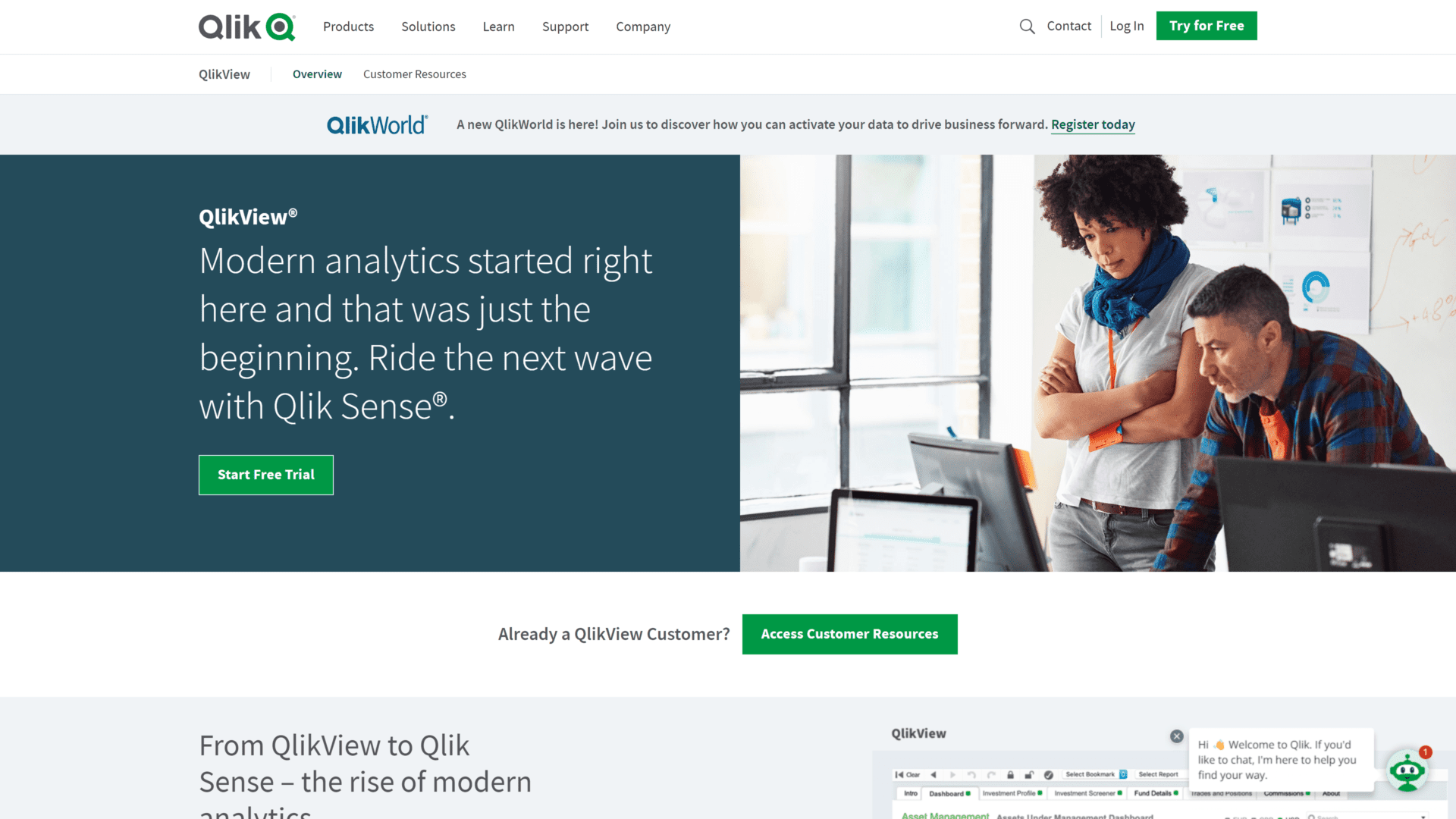 screenshot of the qlikview homepage