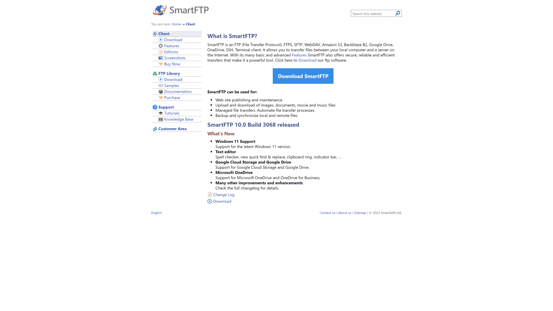 screenshot of the smartFTP homepage