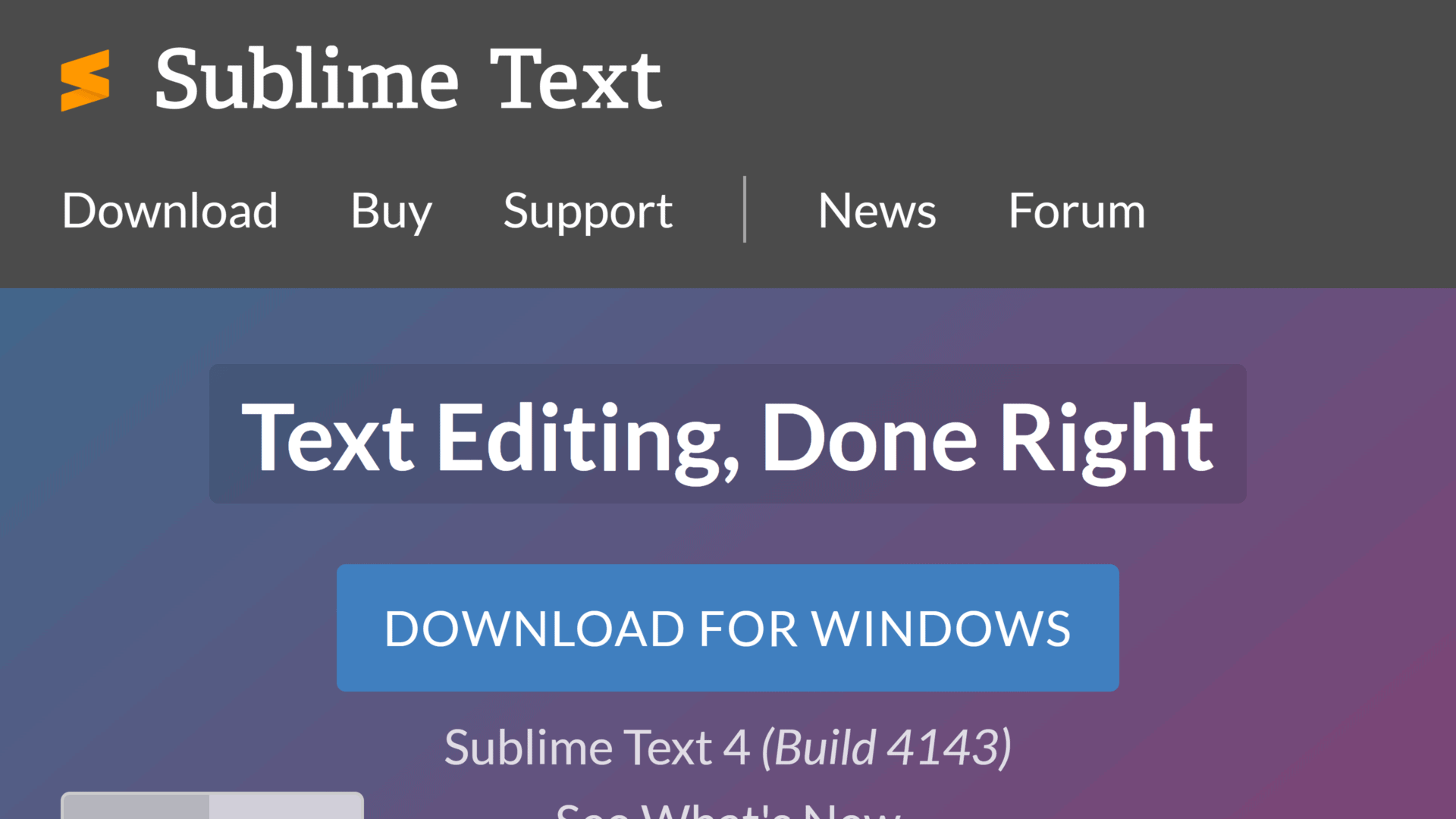 screenshot of the sublime text homepage