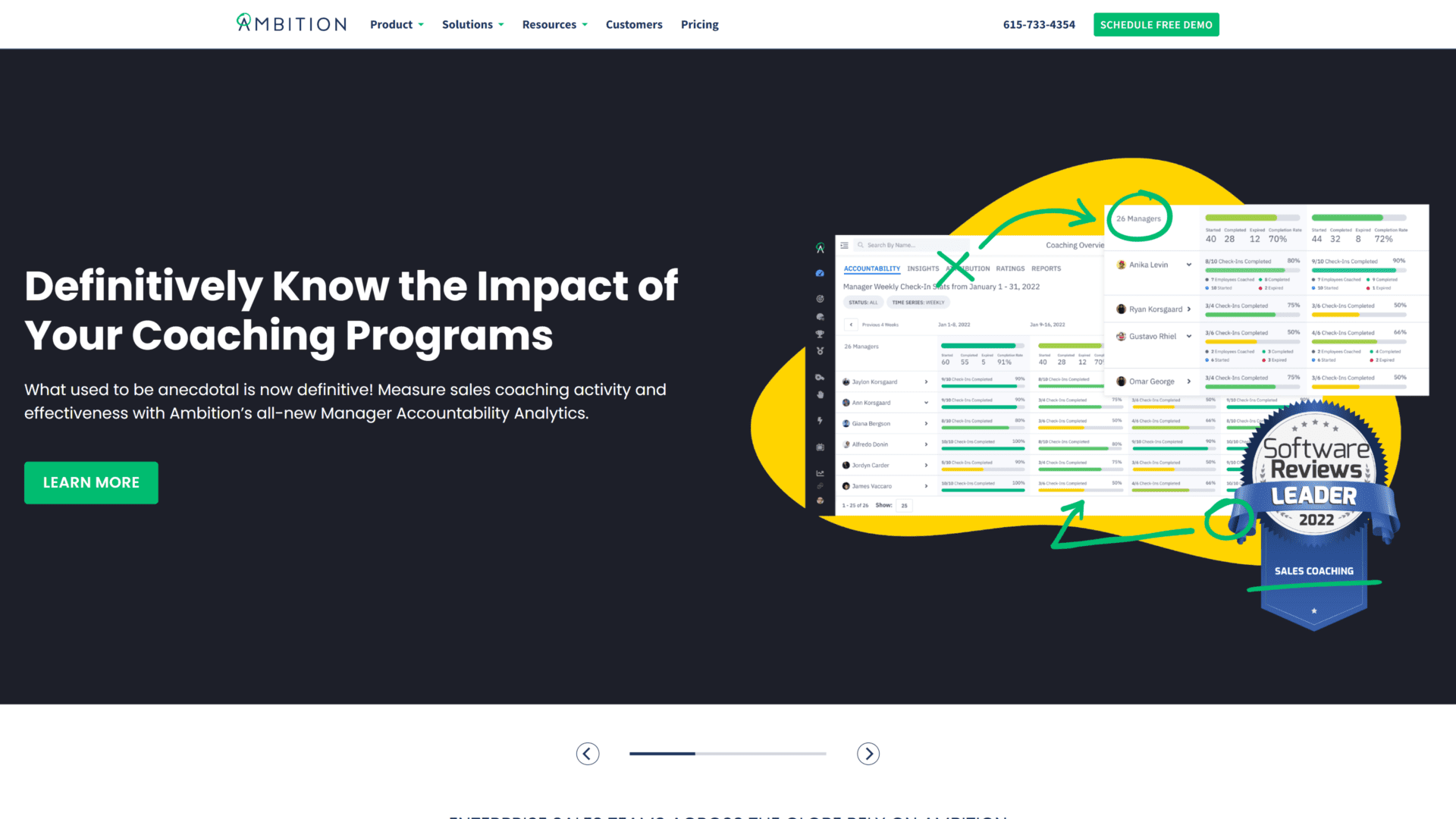 A screenshot of the ambition homepage