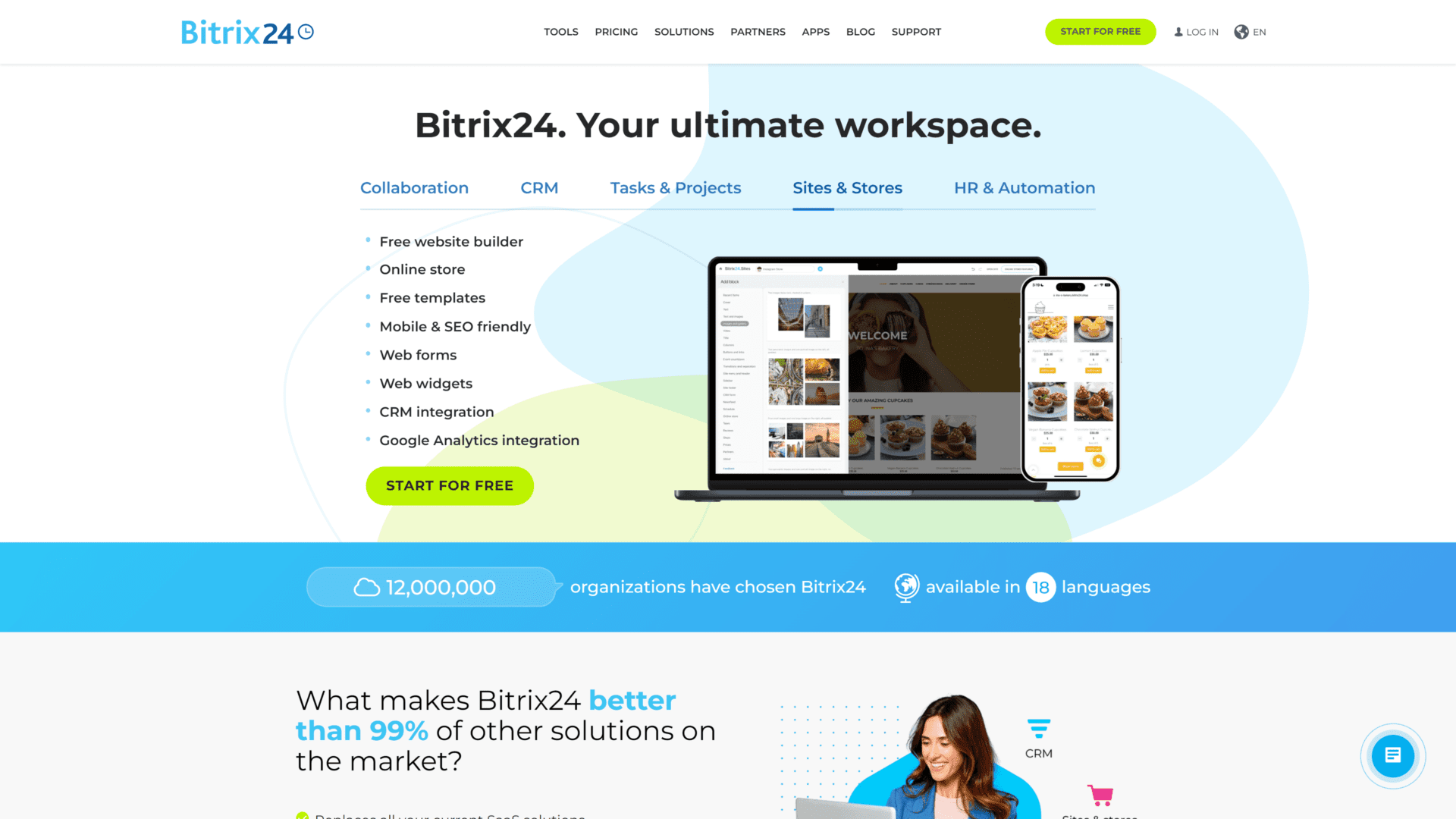 A screenshot of the bitrix24 homepage