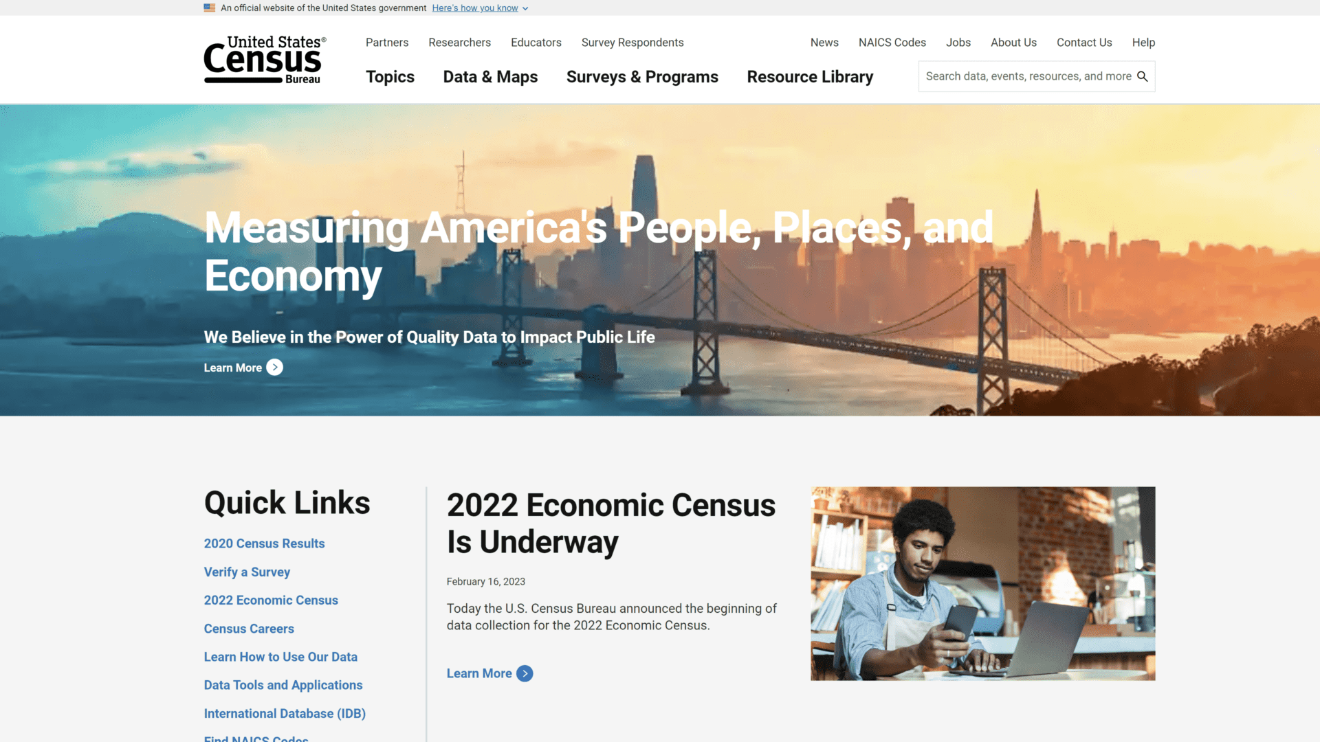 census homepage screenshot 1